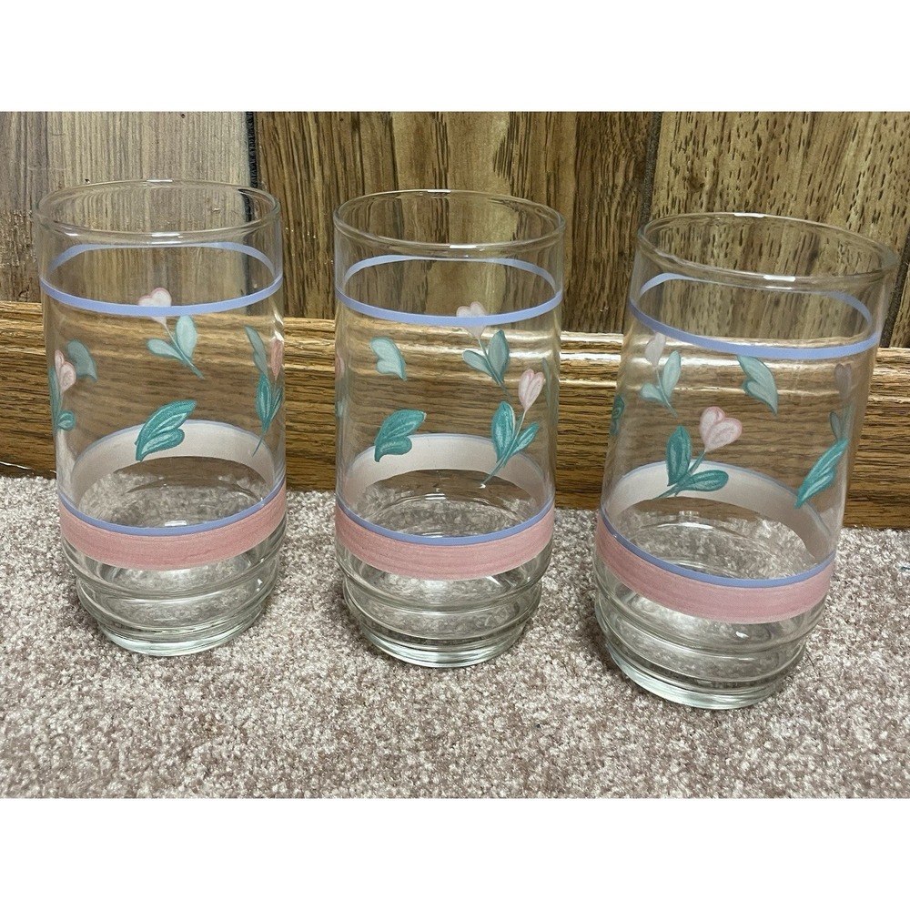 Capri International 12 oz Set of 3 Drink Tumblers Floral Heart Tulip Blue Stripe